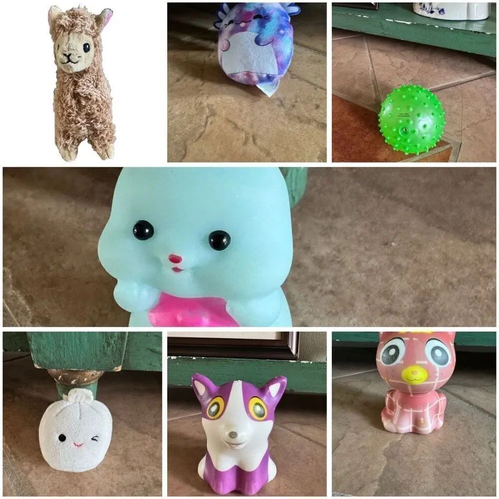 Toy bundle 7 pieces plush dumpling cat dog squishy green spike ball alpaca
